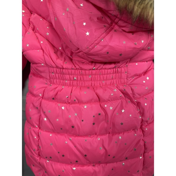 Girls Toddler Jacket 4T Pink Cozy Puffer Hooded Faux Fur Sherpa Lined Stars - Picture 6 of 6